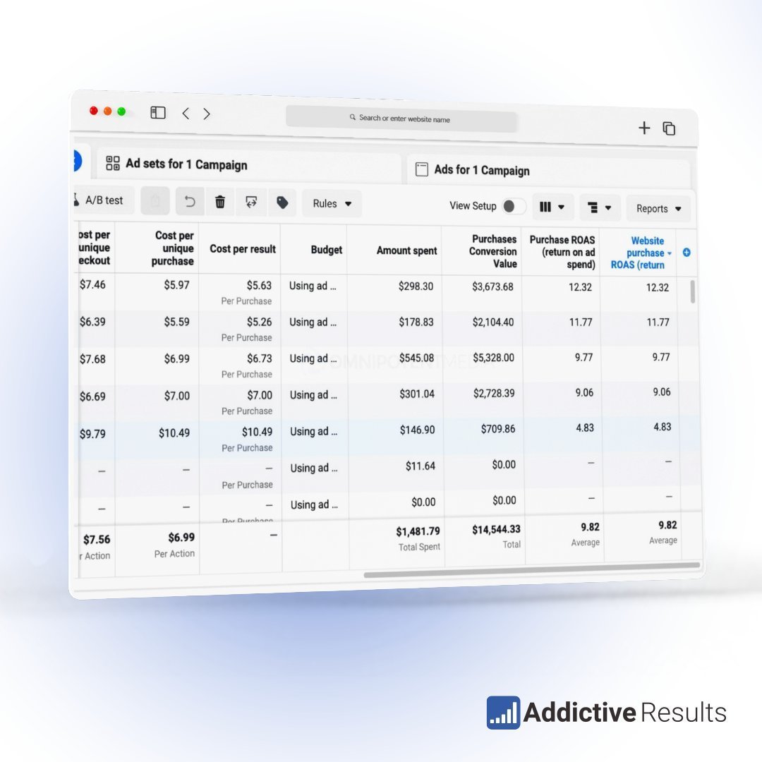 Google Ads campaign performance dashboard showing cost, impressions, clicks, conversions, and ROAS